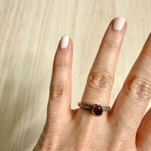 James Avery Sterling Silver Garnet Ring - Deep Red Gemstone